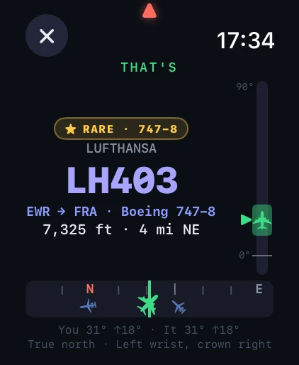Identify naming Lufthansa LH403, a rare Boeing 747-8, 4 miles northeast.